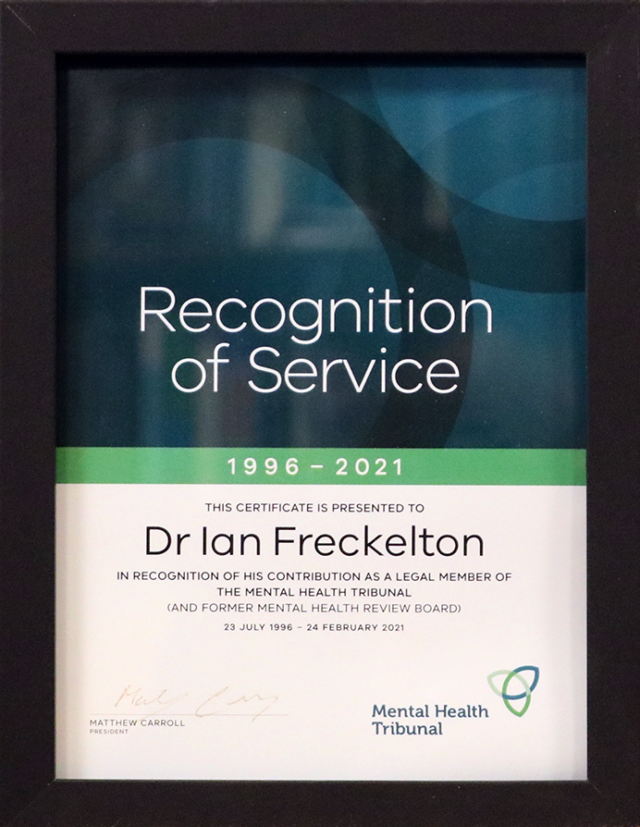Mental Health Tribunal - Dr Ian Freckelton AO KC